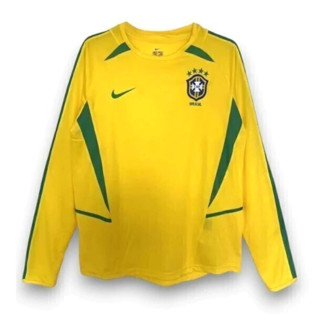 Camisa Brasil Manga longa Retrô Home 2002 Masculina Torcedor - Amarelo
