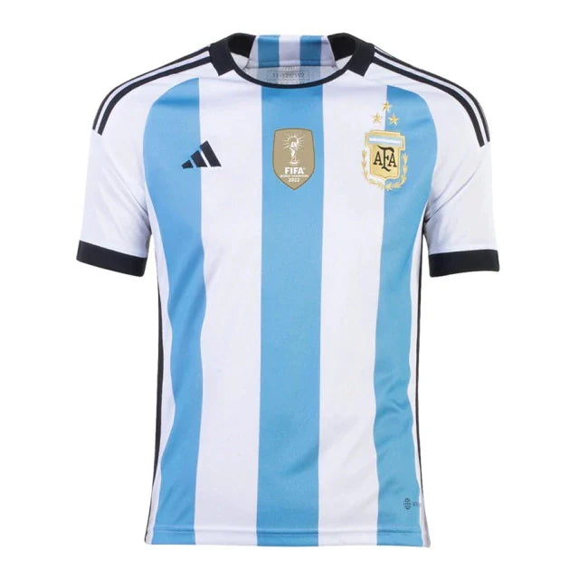 Camisa Argentina Home Tri Campeão 22/23 Torcedor Adidas Masculina + Patch - Branca e Azul